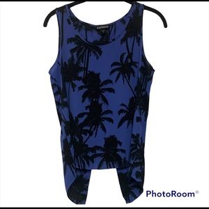 EXPRESS Women’s Semi Sheer Palm Trees at Night Dressy Tank.